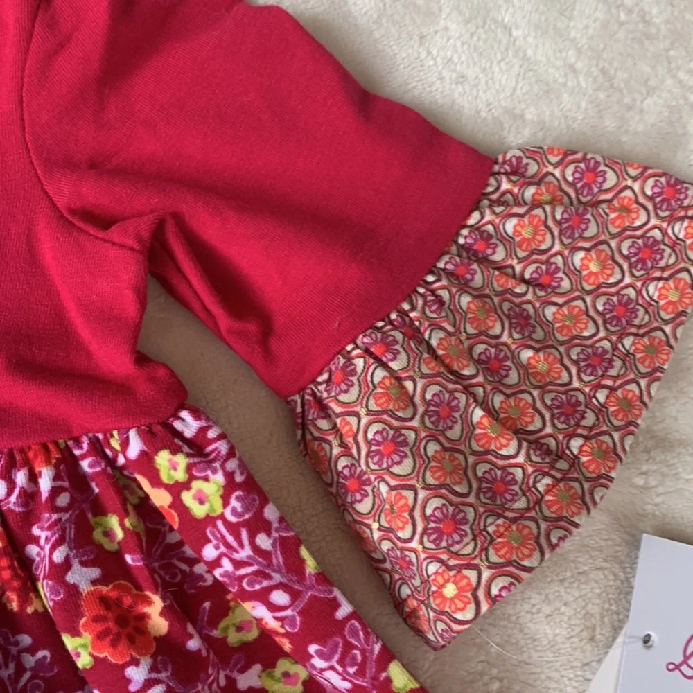 NWT Bonnie Baby Pink Pumpkin Appliqué Dress 12M Three Quarter Sleeve - Picture 5 of 13